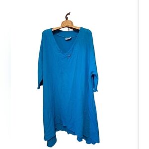 Cottonways Oversized Vivid Blue 100% Cotton Boho DRESS Ladies Plus Size 2 ARTSY